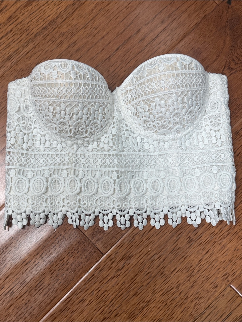 Forever 21 Ivory Lace Strapless Bustier Bralette
